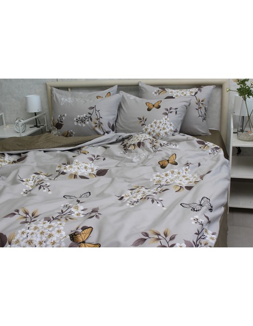 Двоспальний комплект постільної білизни з квітами та метеликами, Сатин люкс