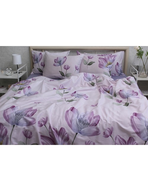 Двоспальний комплект постільної білизни з квітковим принтом, Сатин люкс