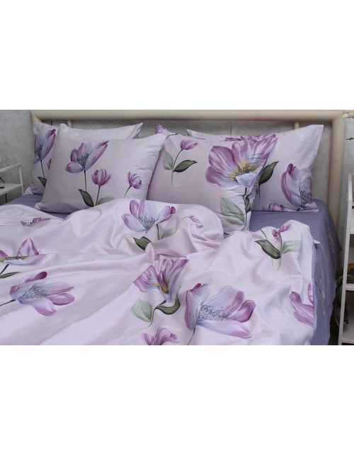 Двоспальний комплект постільної білизни з квітковим принтом, Сатин люкс