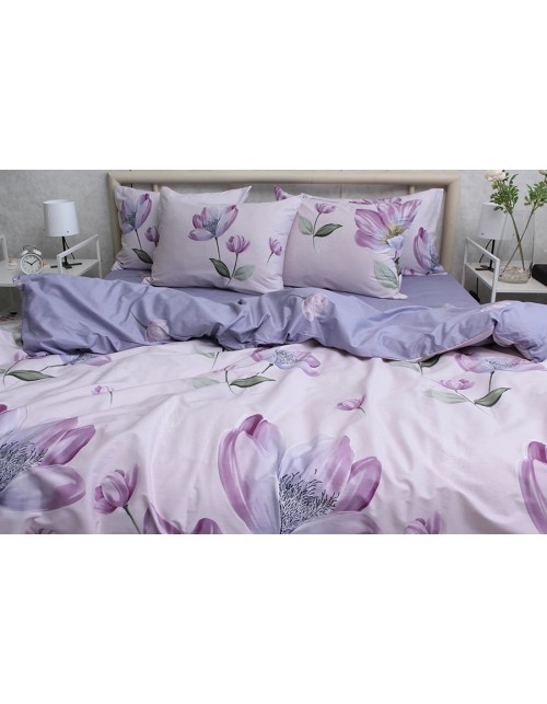 Двоспальний комплект постільної білизни з квітковим принтом, Сатин люкс