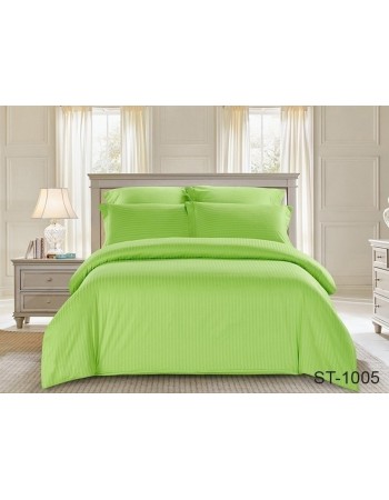 Постель двуспальная зеленого цвета в полоску