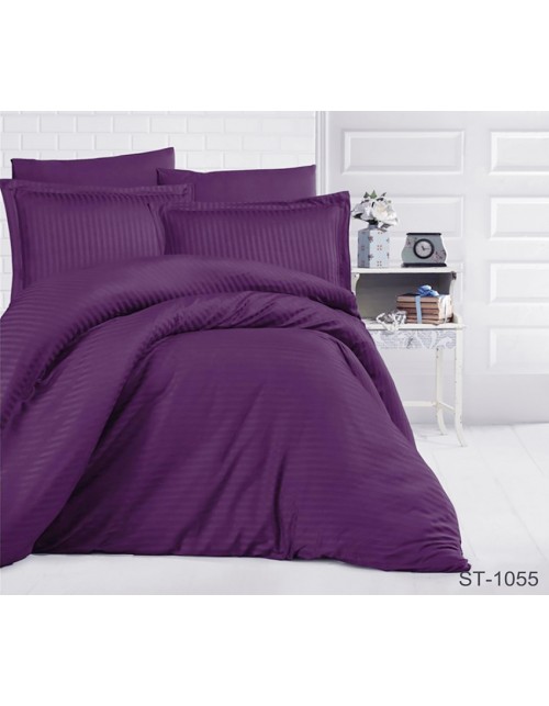 Двоспальний комплект постільної білизни однотонна фіолетового кольору, Сатин страйп