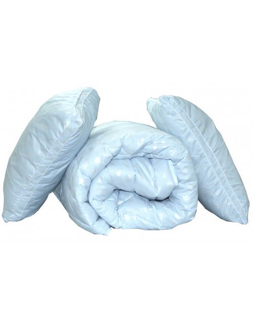 Ковдра полуторна блакитного кольору з наповнювачем штучний лебединий пух + 2 подушки 70х70 см