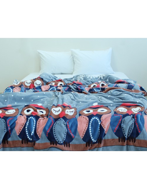 Плед голубого цвета с совами (160х220 см.)