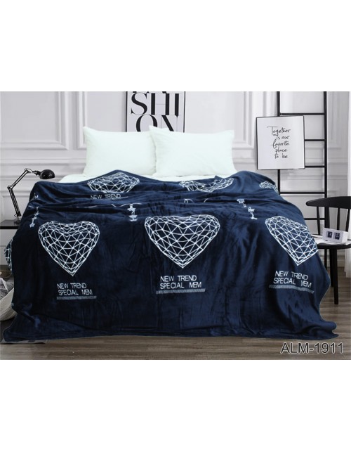 Плед темно синего цвета с сердечками (200х220 см.)