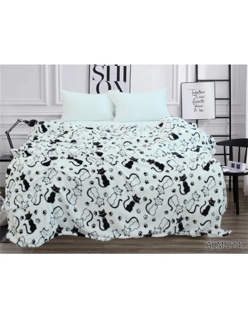 Плед белого цвета с кошечками 200х220