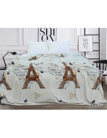 Плед молочного цвета с елфевою башней и сердечками 200х220