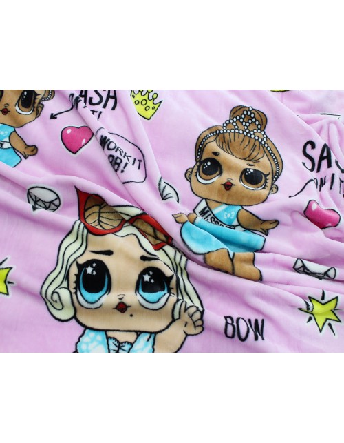 Детский плед розового цвета с куклами LOL (160х220 см.)