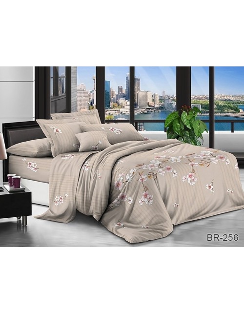 Полуторний комплект постільної білизни кавового кольору з квітами, Полікотон