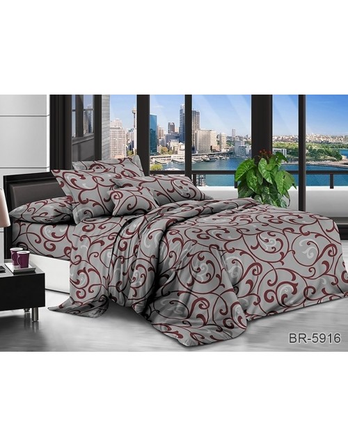 Полуторний комплект постільної білизни сірого кольору з абстрактним принтом, Полікотон