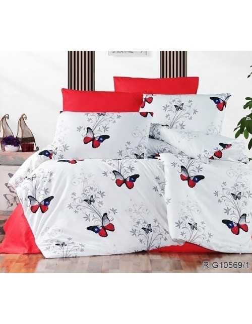 Полуторний комплект постільної білизни білого кольору з метеликами, Ранфорс