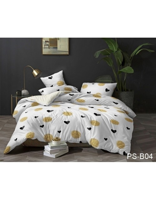 Полуторный комплект постельного белья белого цвета с сердцами, Полисатин