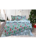 Постіль полуторна сірого кольору з новорічними ялинками