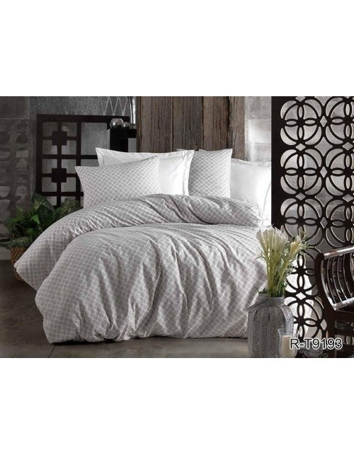 Полуторный комплект постельного белья серого цвета с принтом решетки, Ранфорс