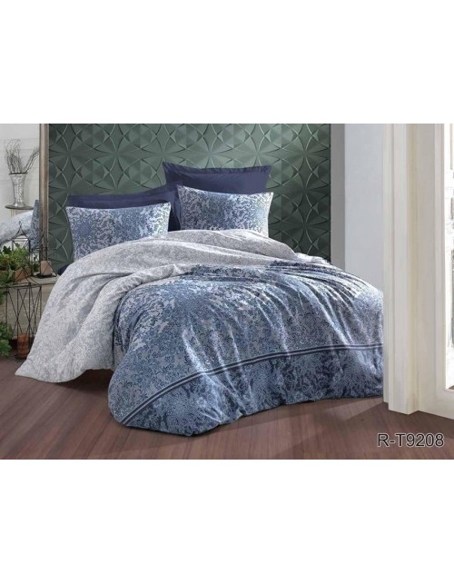 Полуторный комплект постельного белья синего цвета с абстрактным принтом, Ранфорс