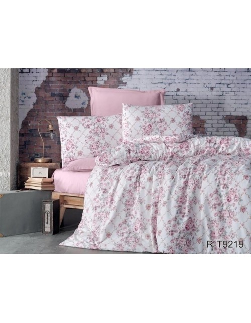 Полуторный комплект постельного белья розового цвета с цветами, Ранфорс