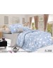Полуторный комплект постельного белья голубого цвета с цветами, Сатин люкс
