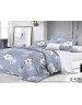 Полуторный комплект постельного белья голубого цвета с цветами, Сатин люкс