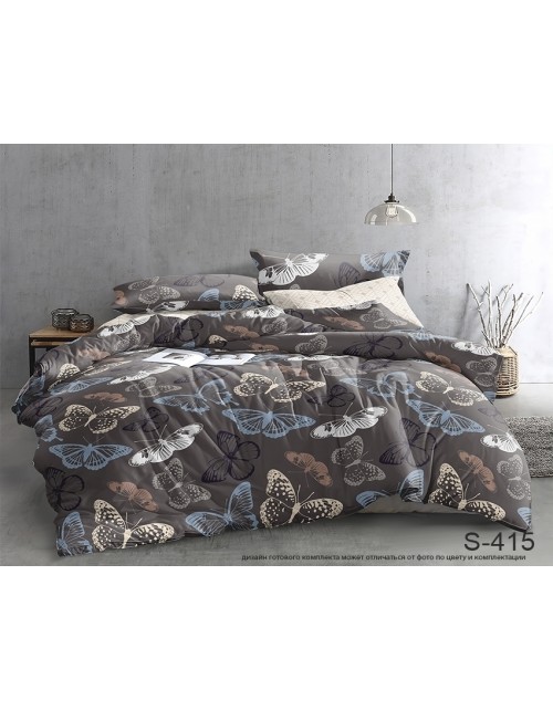 Полуторный комплект постельного белья коричневого цвета с бабочками, Сатин люкс