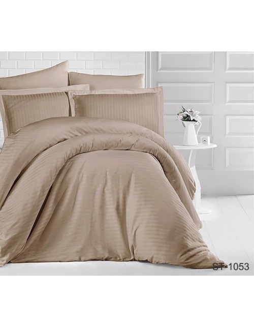 Полуторний комплект постільної білизни однотонна кавового кольору, Сатин страйп