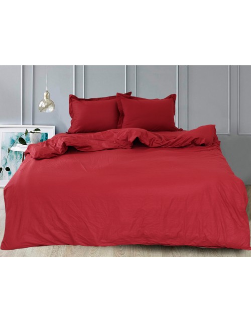Полуторний комплект постільної білизни однотонна червоного кольору, Сатин люкс