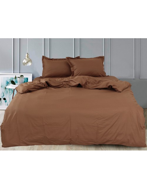 Полуторний комплект постільної білизни однотонна коричневого кольору, Сатин люкс