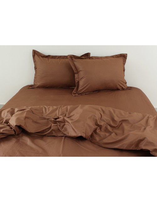 Полуторний комплект постільної білизни однотонна коричневого кольору, Сатин люкс