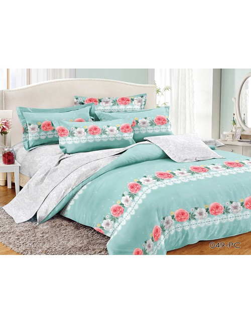 Полуторный комплект постельного белья мятного цвета с цветами, Поплин