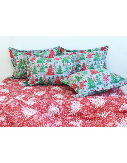 Полуторний комплект постільної білизни з новорічними ялинками, Ранфорс