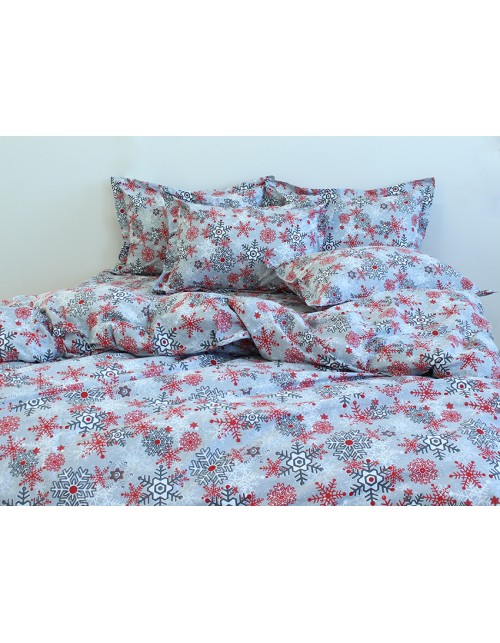 Полуторний комплект постільної білизни з різними сніжинками, Ранфорс