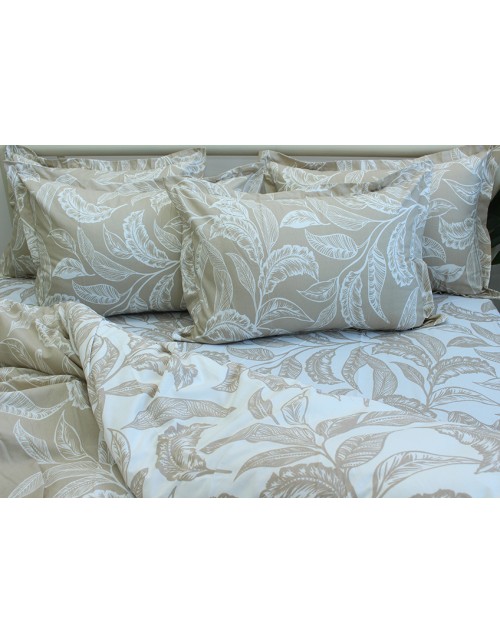 Полуторний комплект постільної білизни бежевого кольору з квітковим візерунком, Ранфорс