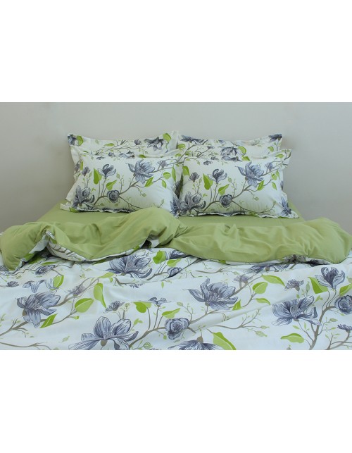 Полуторний комплект постільної білизни білого кольору з квітковим принтом, Ранфорс