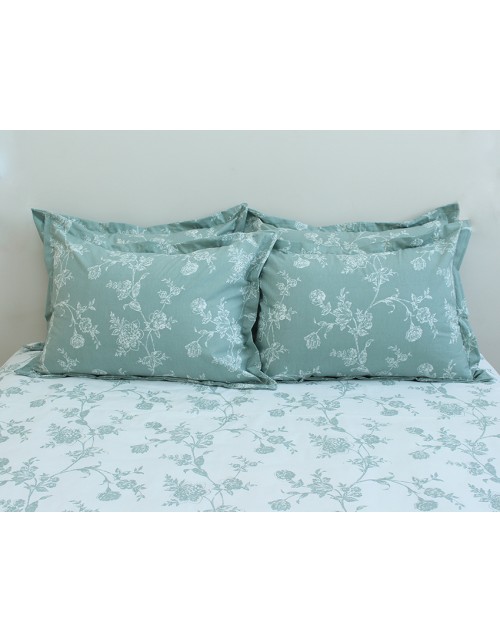 Полуторный комплект постельного белья бирюзового цвета с цветочным принтом, Ранфорс