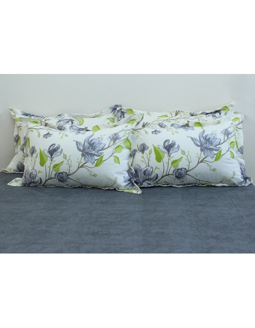 Полуторный комплект постельного белья белого цвета с листьями на ветвях, Ранфорс