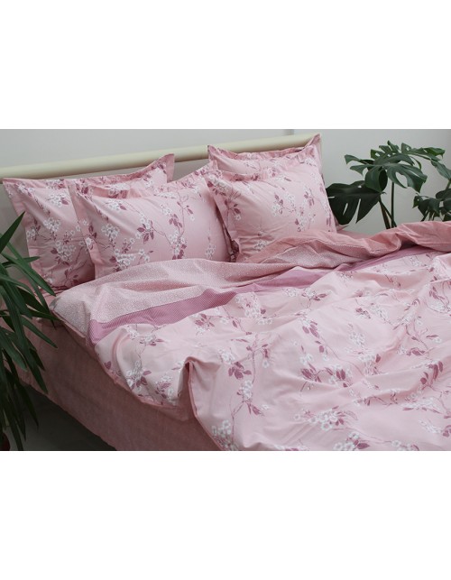 Полуторний комплект постільної білизни рожевого кольору з квітами, Ранфорс