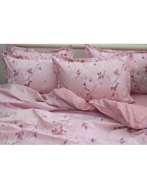 Полуторний комплект постільної білизни рожевого кольору з квітами, Ранфорс