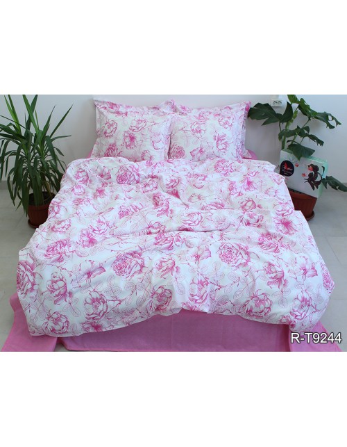 Полуторний комплект постільної білизни рожевого кольору з квітами, Ранфорс
