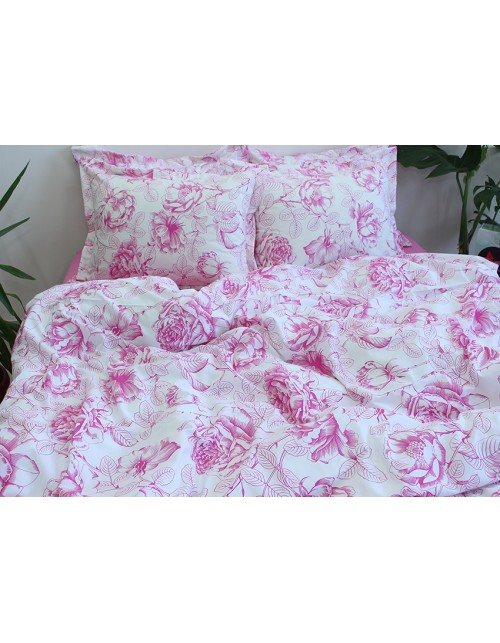 Полуторний комплект постільної білизни рожевого кольору з квітами, Ранфорс