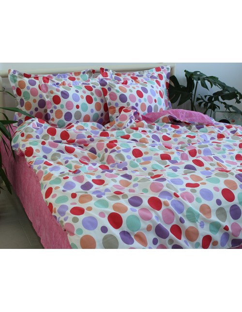 Полуторний комплект постільної білизни у різнобарвний горошок, Ранфорс