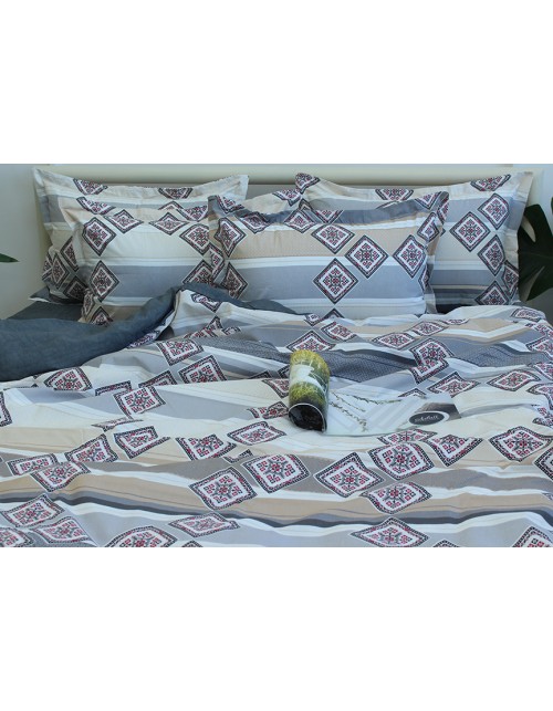 Полуторний комплект постільної білизни з абстрактним принтом у смужку, Ранфорс