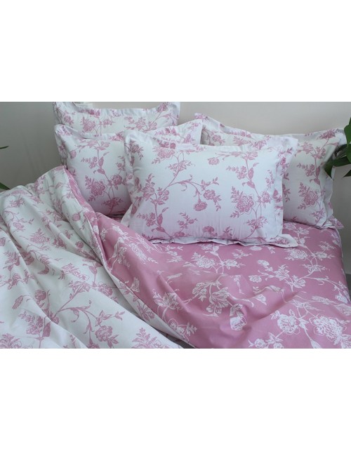 Полуторний комплект постільної білизни рожевого кольору з квітковим принтом, Ранфорс