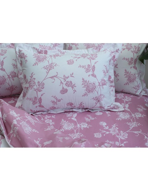 Полуторний комплект постільної білизни рожевого кольору з квітковим принтом, Ранфорс
