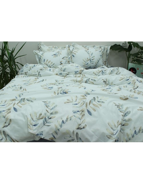 Полуторний комплект постільної білизни білого кольору з принтом, Ранфорс