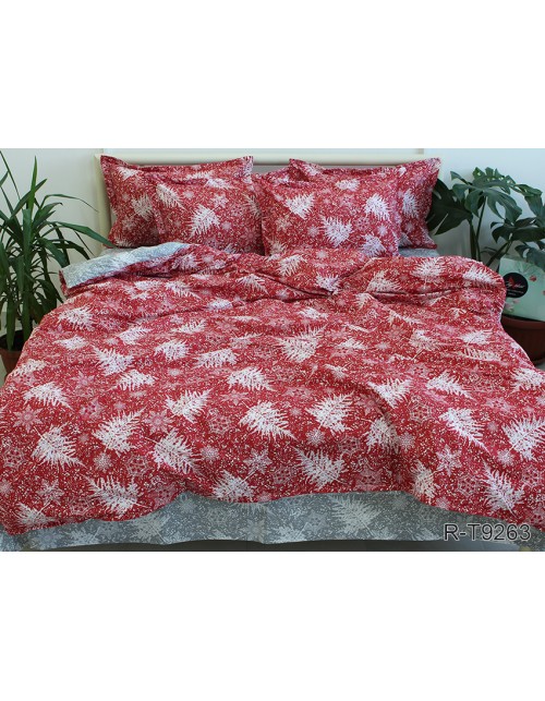 Полуторний комплект постільної білизни з новорічним принтом, Ранфорс