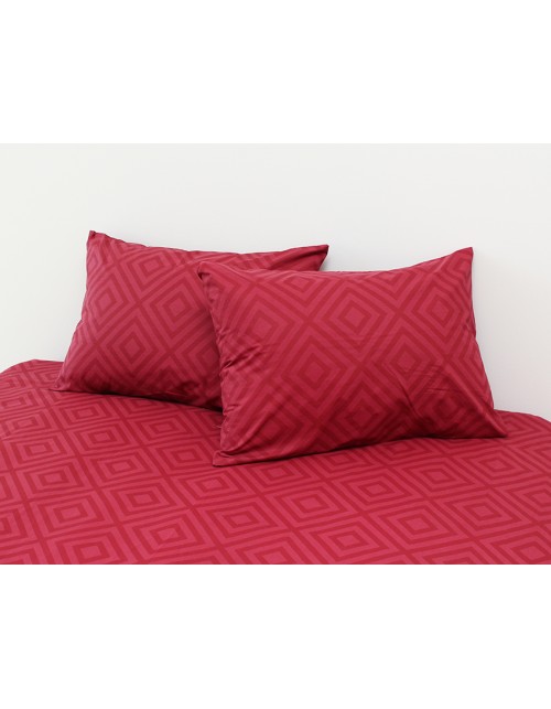 Полуторний комплект постільної білизни червоного кольору в ромб, Ранфорс