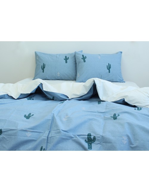 Полуторный комплект постельного белья серого цвета с кактусами, Ранфорс