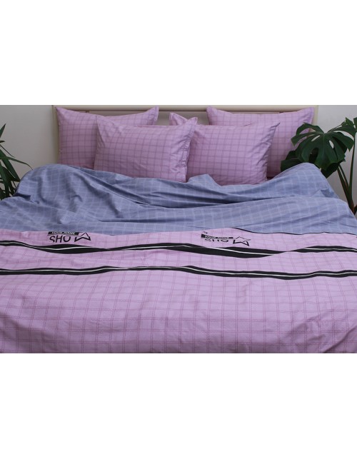 Полуторный комплект постельного белья в клеточку, Сатин люкс