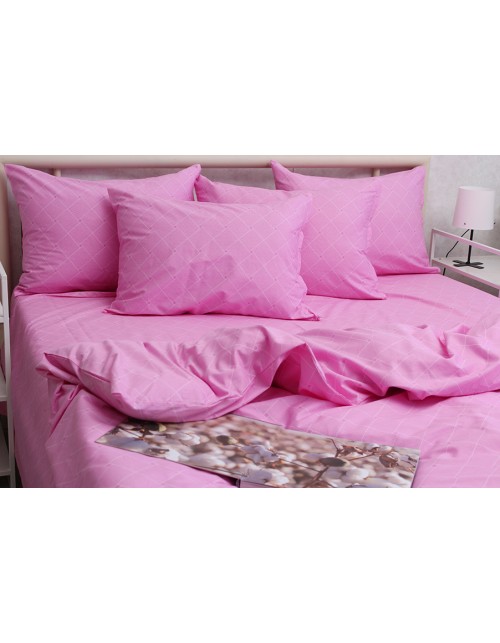 Полуторний комплект постільної білизни рожевого кольору в ромбік, Сатин люкс
