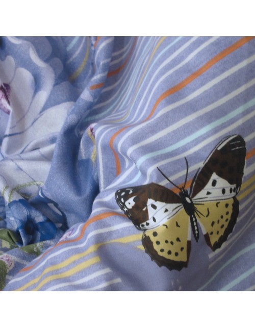 Полуторный комплект постельного белья серого цвета с бабочками, Сатин люкс