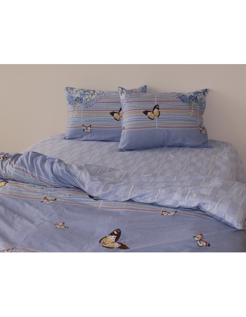 Полуторный комплект постельного белья серого цвета с бабочками, Сатин люкс